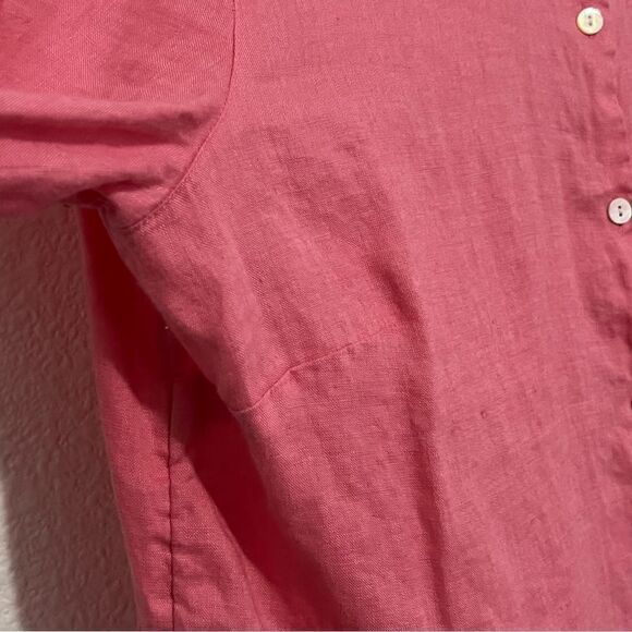 J Jill Linen Pink Essential Button Down Oversized Tunic Split Hem Top M - Picture 7 of 10